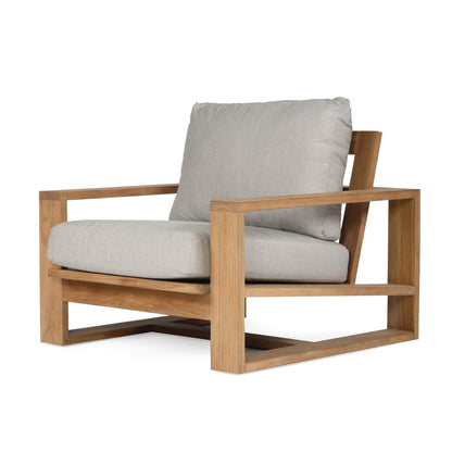 Teak Outdoor armchair with gray cushions on a white background