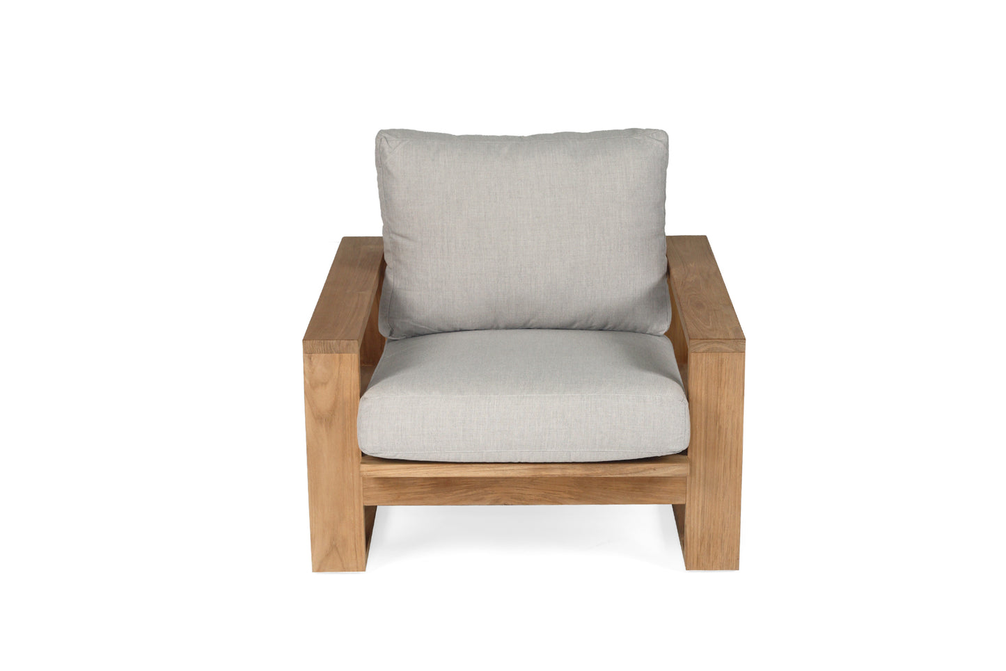 Teak Outdoor armchair with gray cushions on a white background