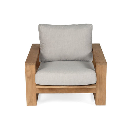 Teak Outdoor armchair with gray cushions on a white background