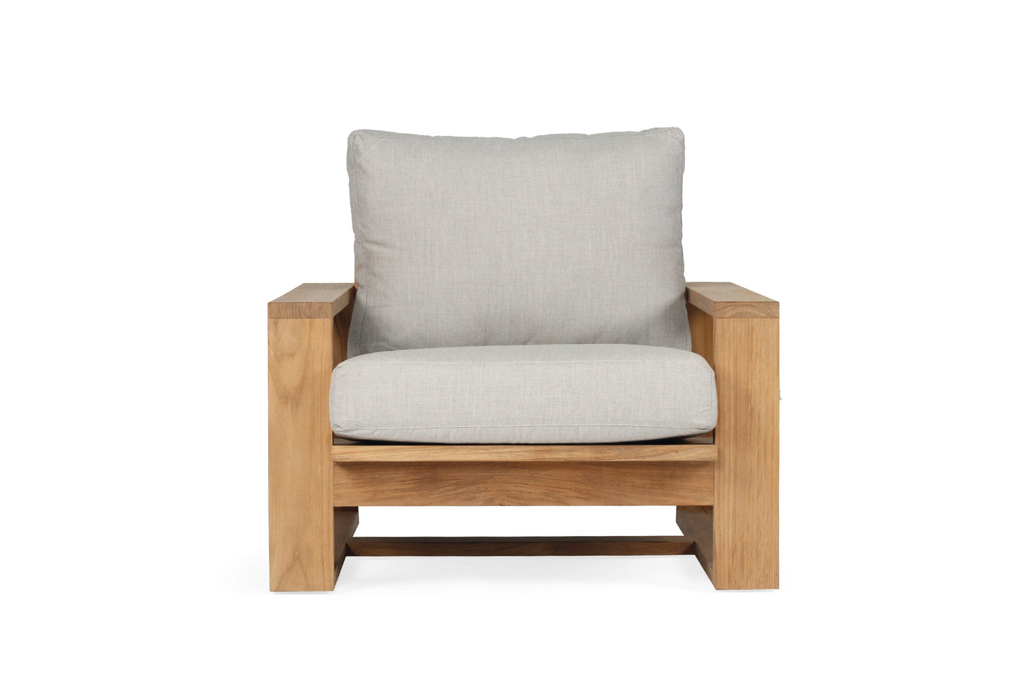 Teak Outdoor armchair with gray cushions on a white background