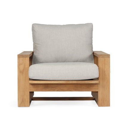 Teak Outdoor armchair with gray cushions on a white background