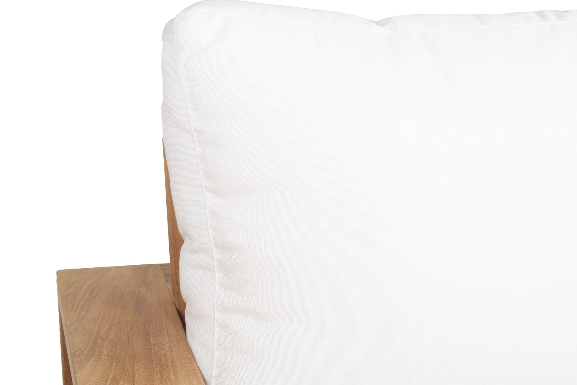 Teak Outdoor armchair with white cushion on a white background