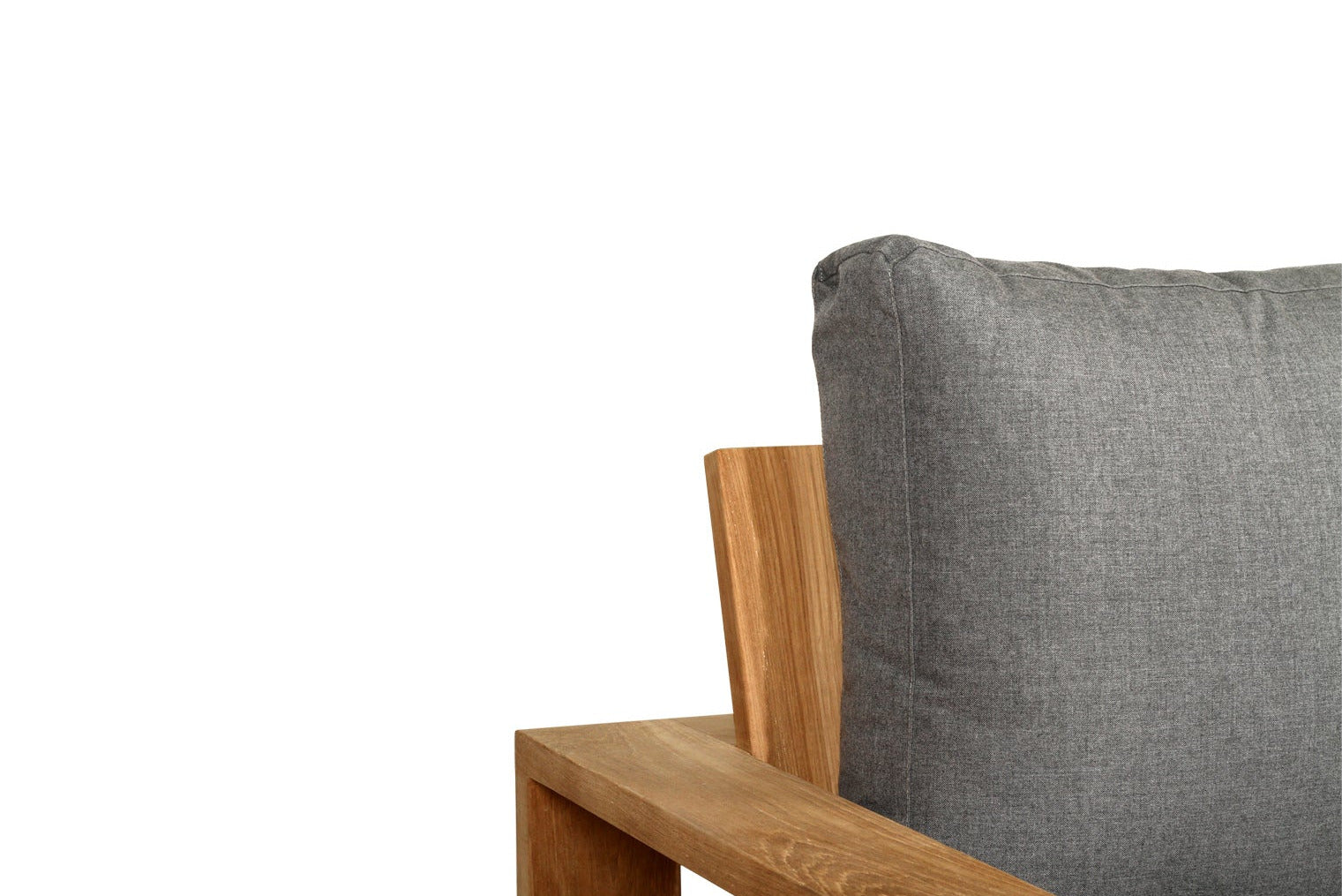 Teak Outdoor armchair with gray cushions on a white background