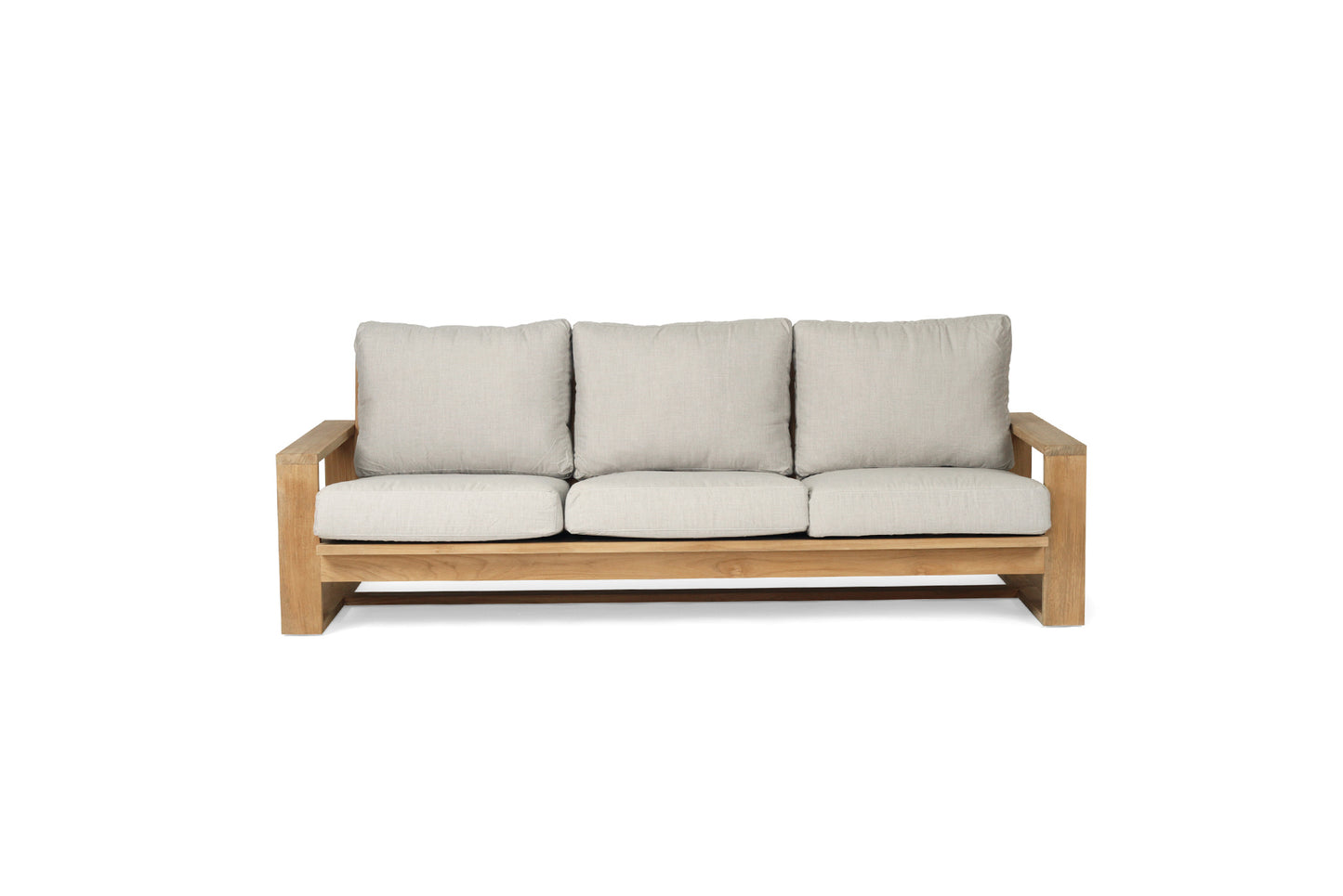 Sofa with light gray cushions on a white background