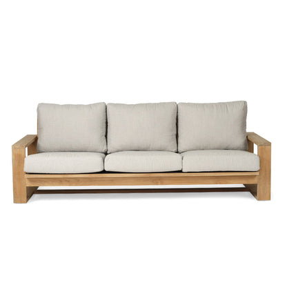 Sofa with light gray cushions on a white background