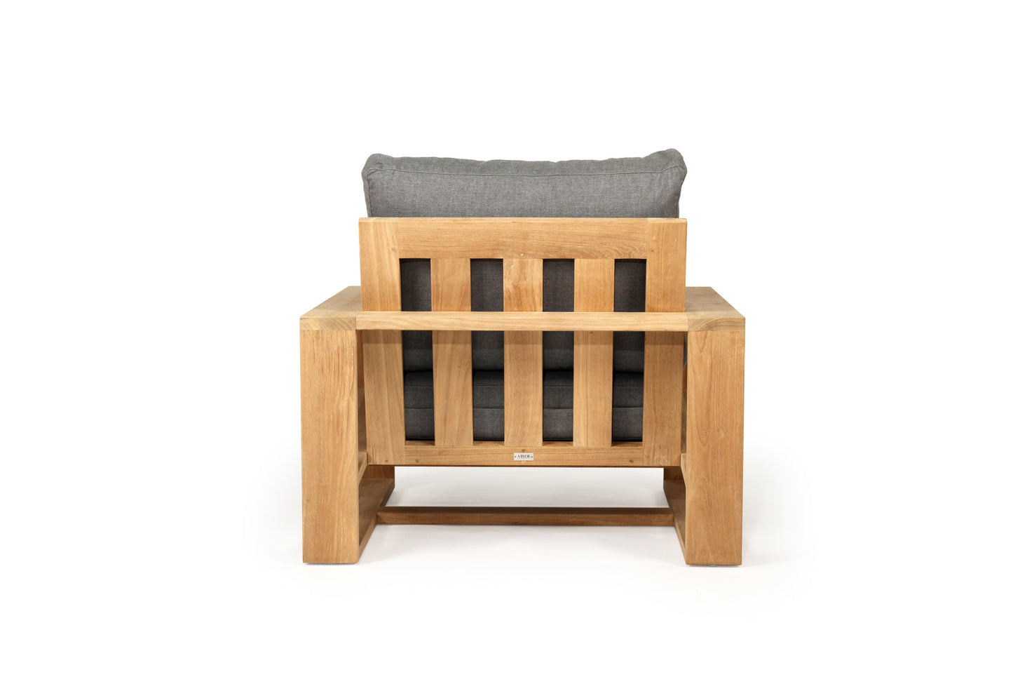 Teak Outdoor armchair with gray cushions on a white background