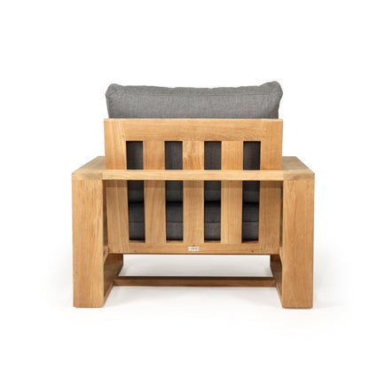 Teak Outdoor armchair with gray cushions on a white background