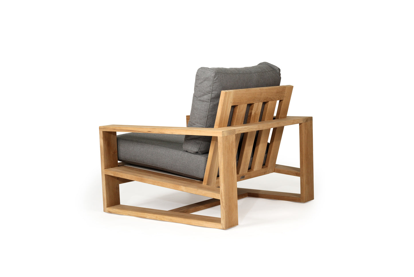 Teak Outdoor armchair with gray cushions on a white background