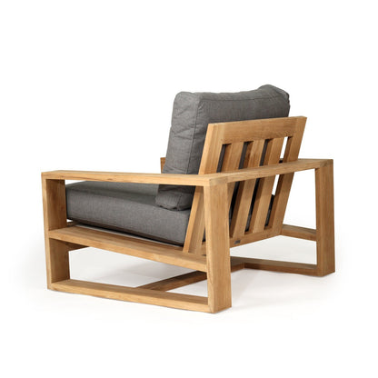Teak Outdoor armchair with gray cushions on a white background