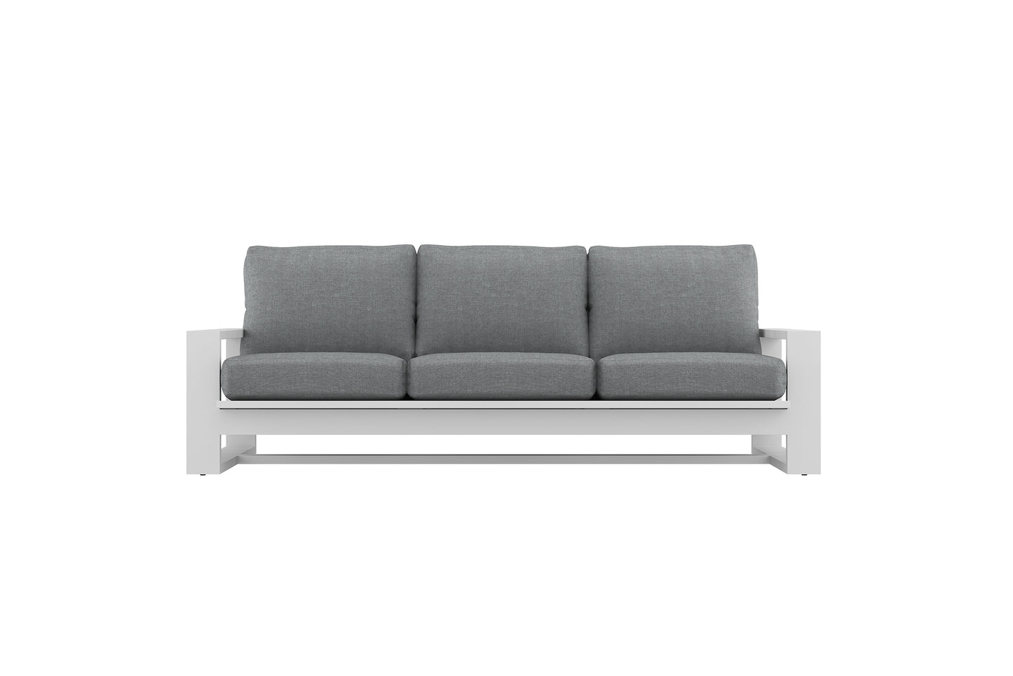 Gray sofa with a white frame on a white background