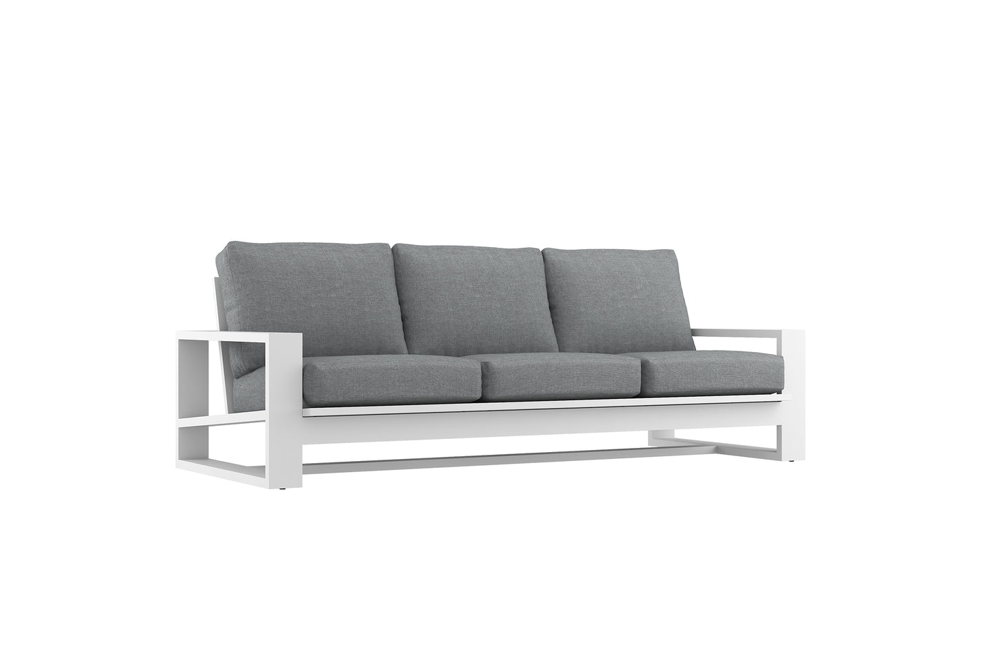 Gray sofa with white frame on a white background