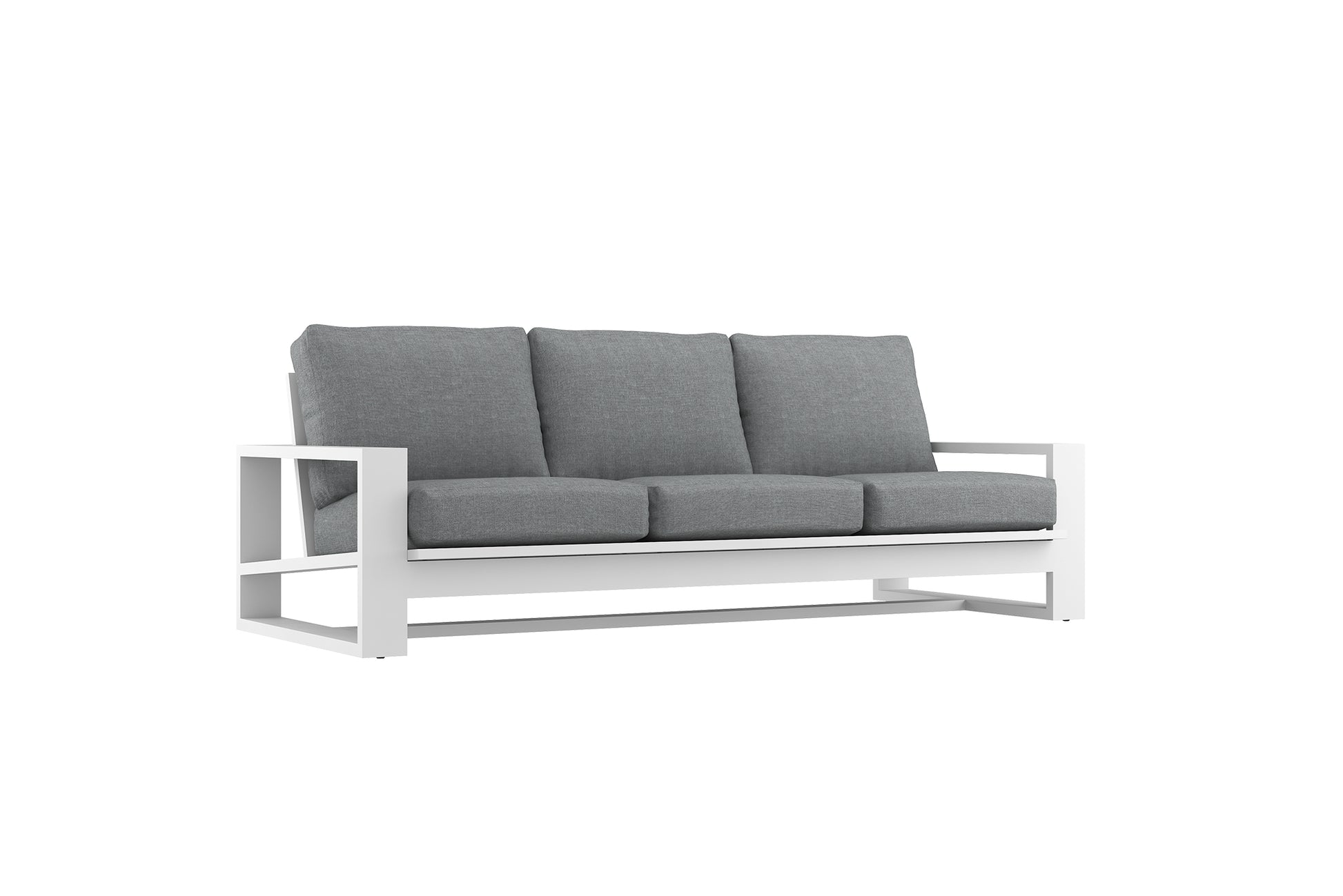 Gray sofa with white frame on a white background