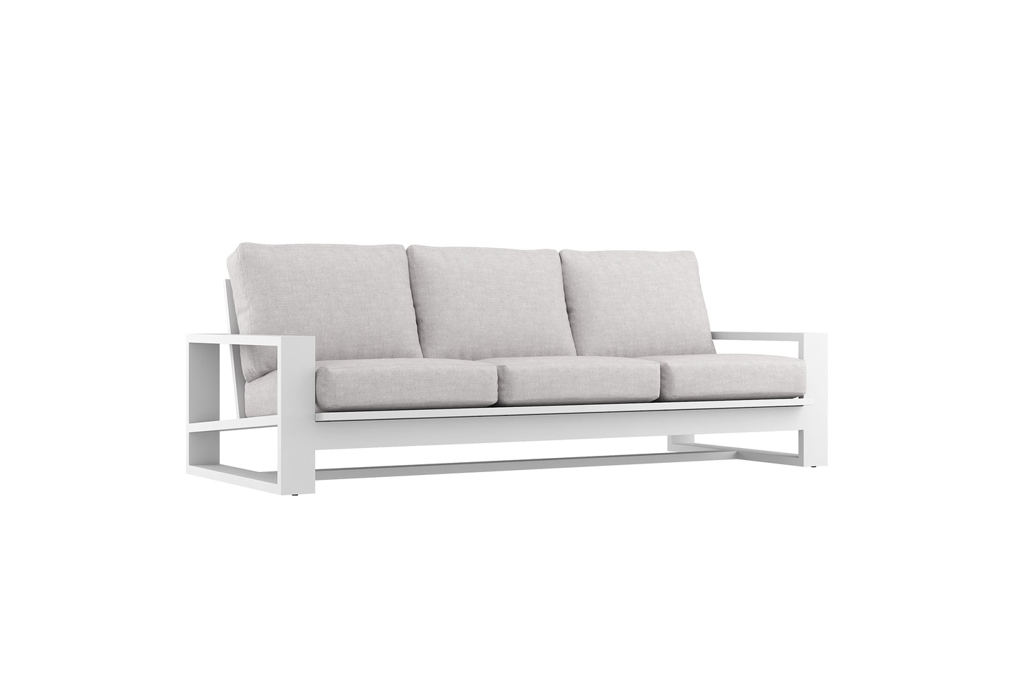 Gray sofa with white frame on a white background
