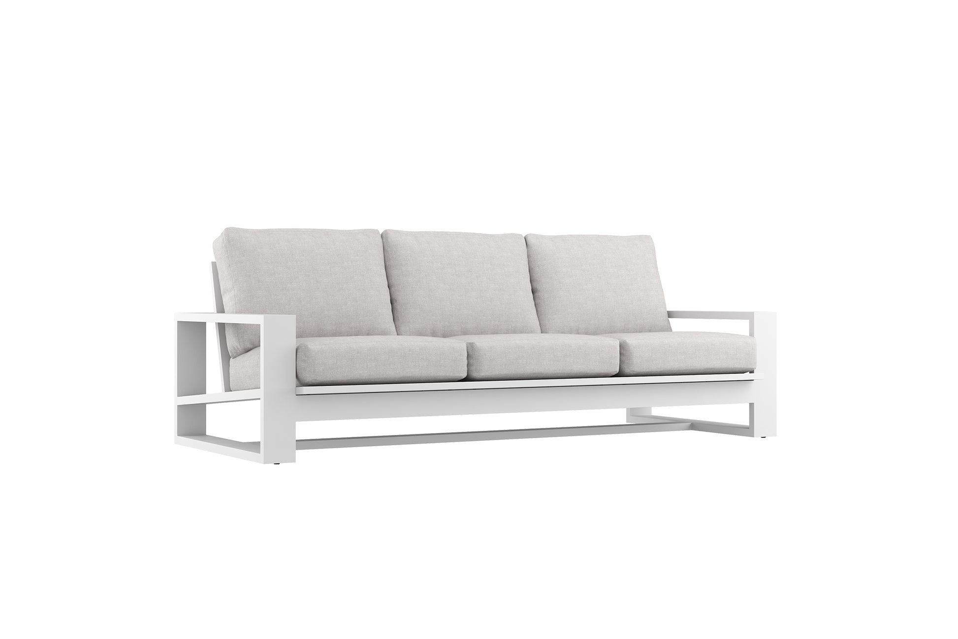 Gray sofa with white frame on a white background
