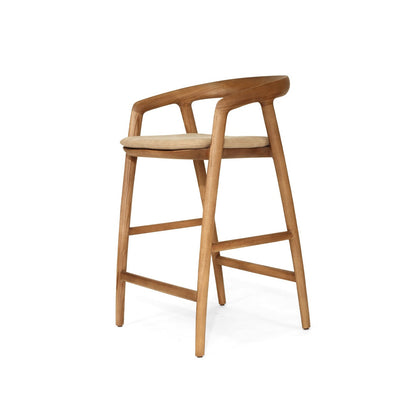 Wooden bar stool with armrests on a white background