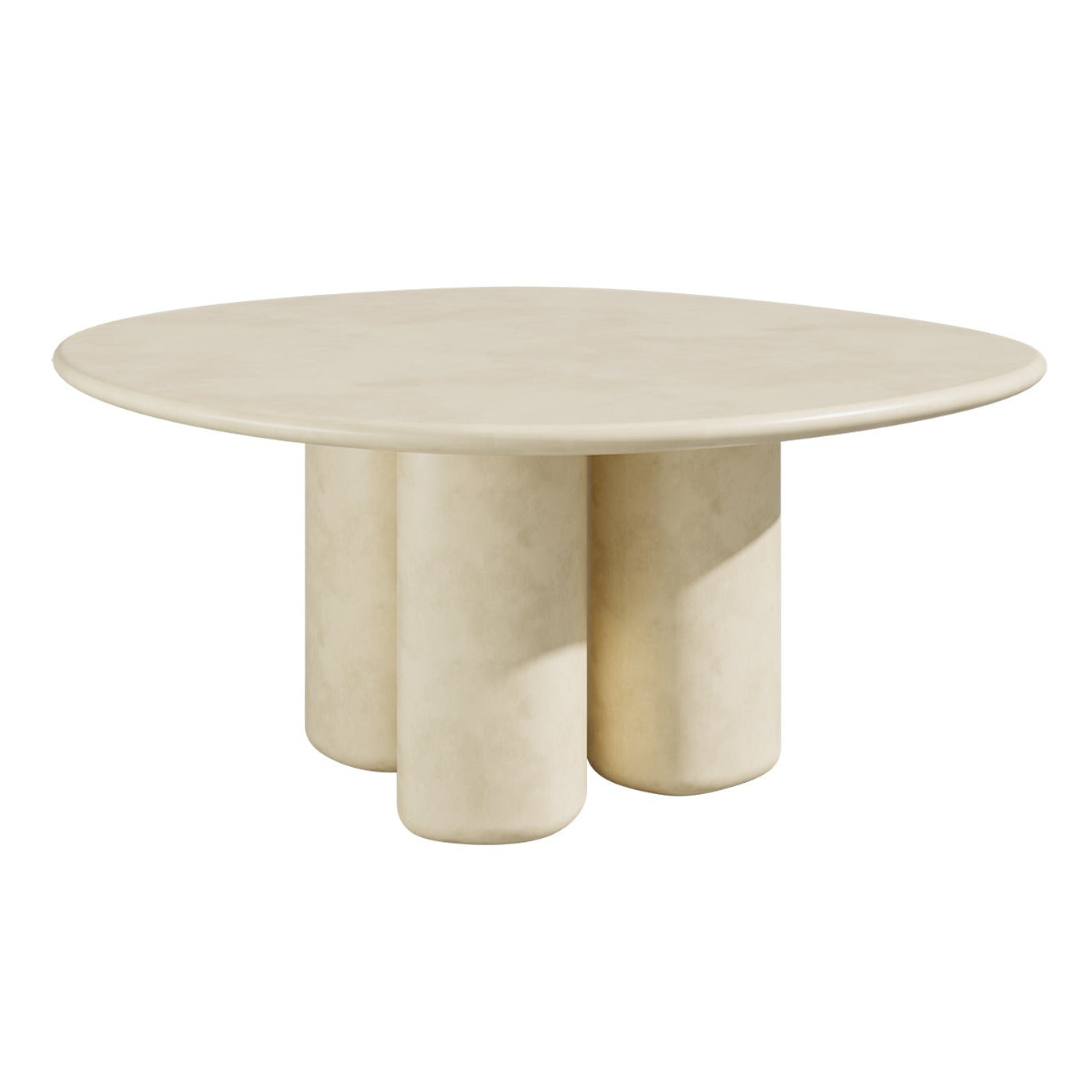Organic White round table with cylindrical legs on a white background