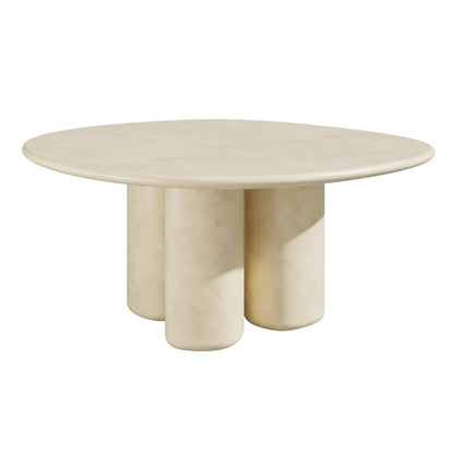 Organic White round table with cylindrical legs on a white background