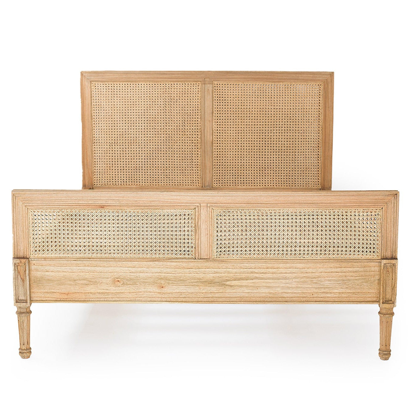 Wicker bed frame with headboard on a white background
