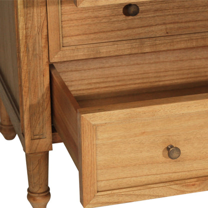 Wooden dresser with open drawer on a white background