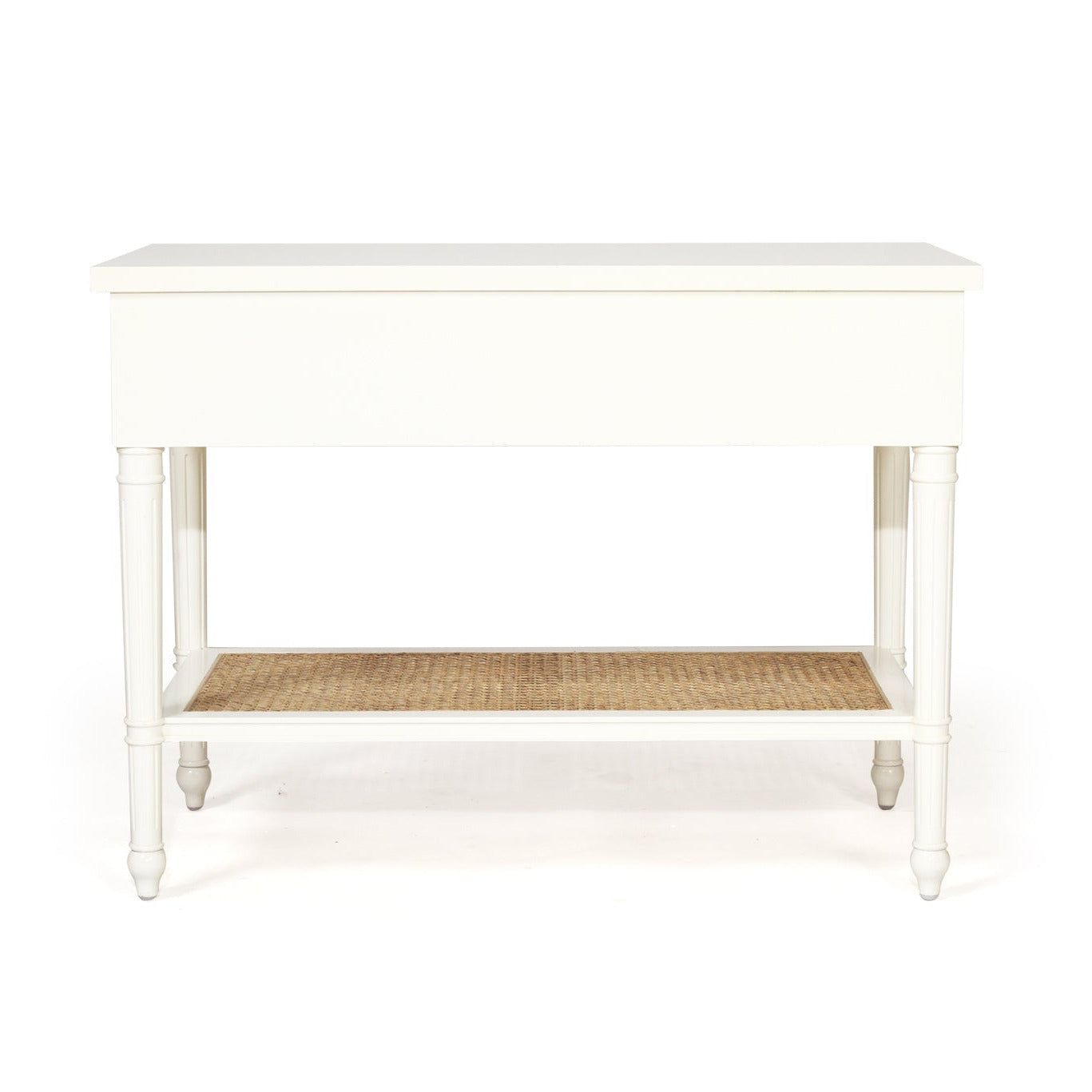 Product image of Sun Republic Cayman 91cm wide white timber and rattan single drawer nightstand bedside table on a white background