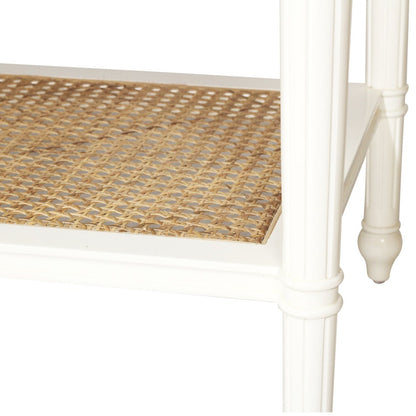 Product image of Sun Republic Cayman 91cm wide white timber and rattan single drawer nightstand bedside table on a white background
