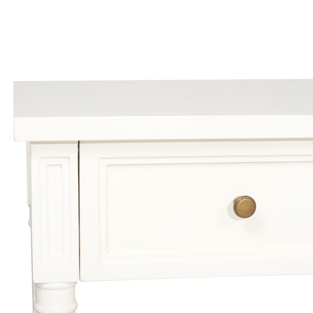 Product image of Sun Republic Cayman 91cm wide white timber and rattan single drawer nightstand bedside table on a white background