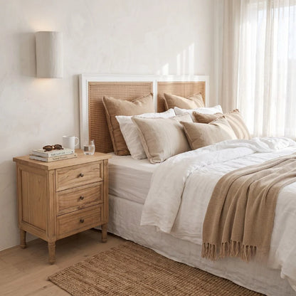 Weathered Oak Timber bedside Table in a modern styled bedroom