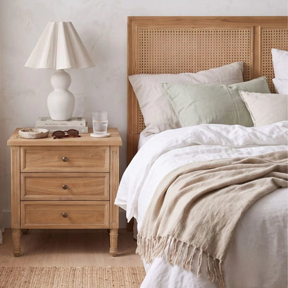 Weathered Oak Timber bedside Table in a modern styled bedroom