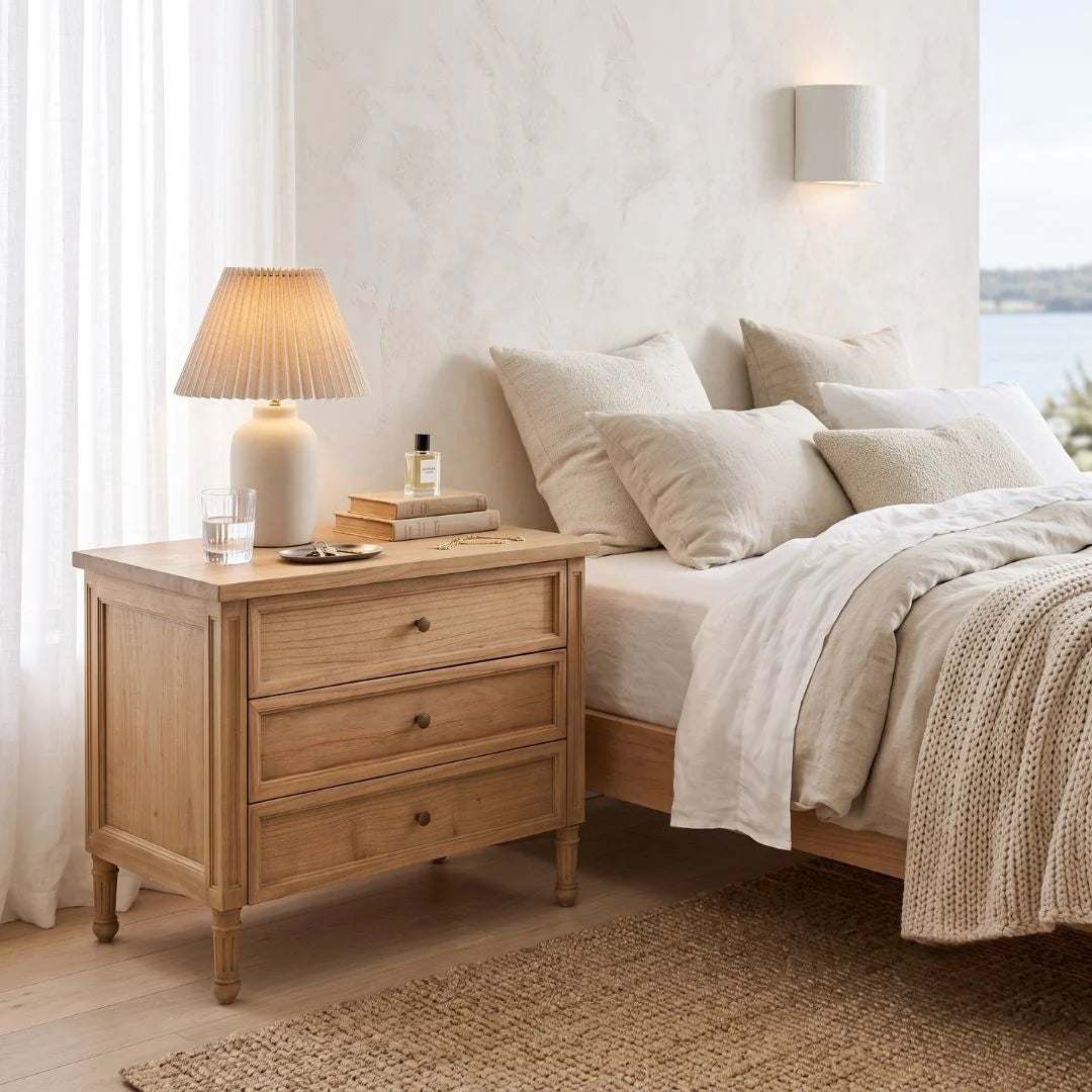 Weathered Oak Cayman Coastal 3 Drawer Nightstand/Bedside Table Sun Republic 