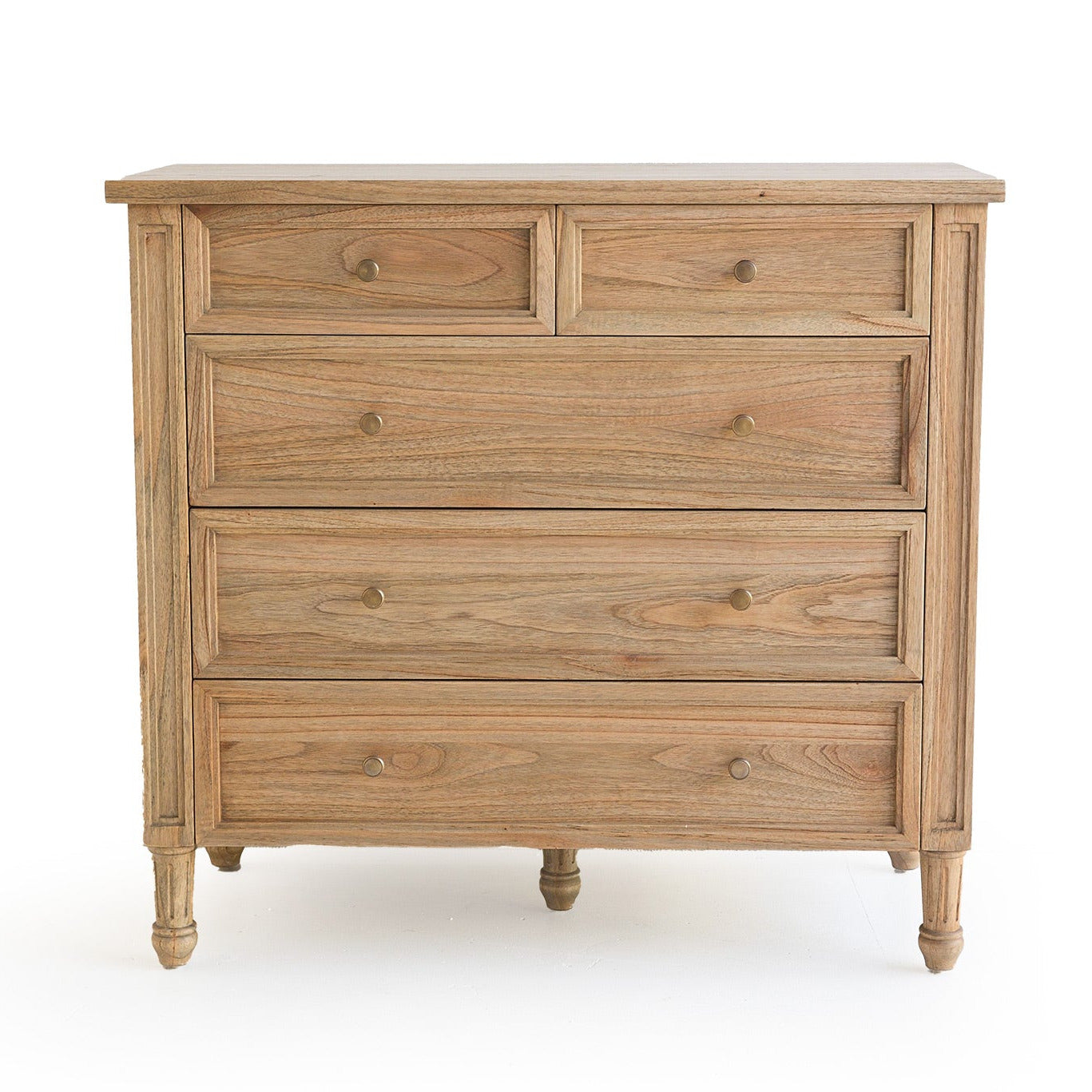 Wooden dresser with four drawers on a white background
