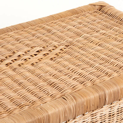 Close-up of a woven wicker basket lid on a white background