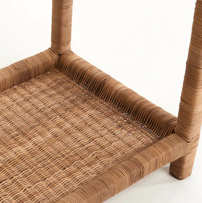 Close-up of a woven chair seat and backrest on a white background
