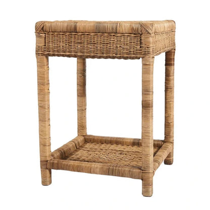 Wicker side table on a white background