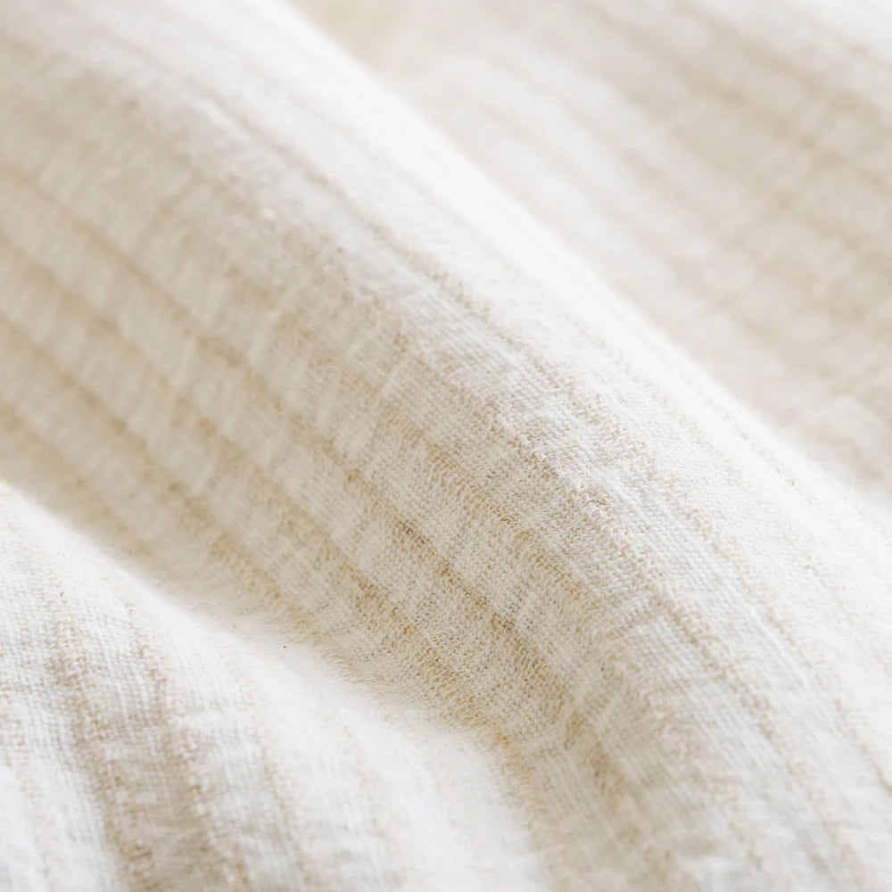 Cotton duvet cover in off white and natural pin stripe with button details 