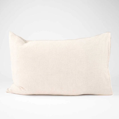 Cotton Pillowcase Set in Organic White with Natural Pin Stripe