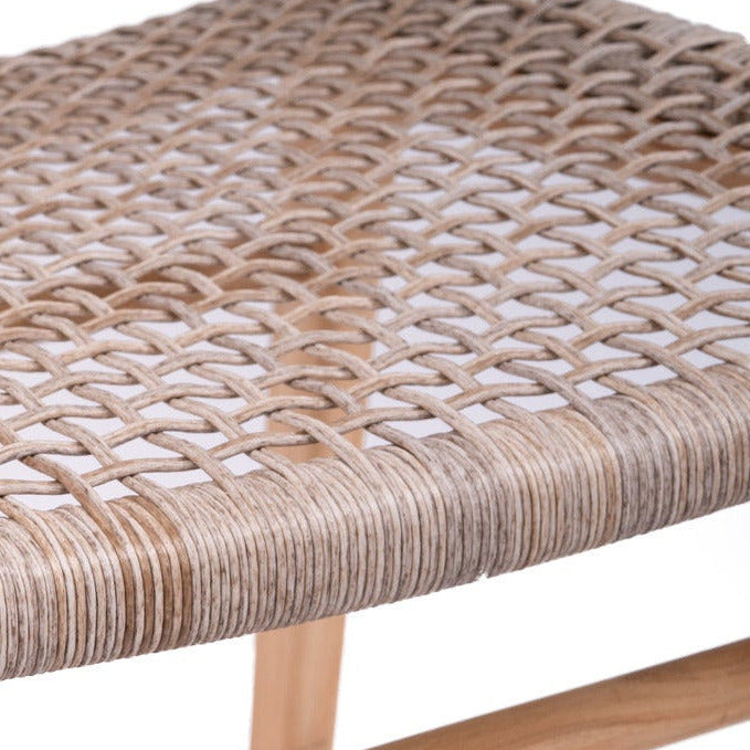 Wooden stool with woven seat on a white background