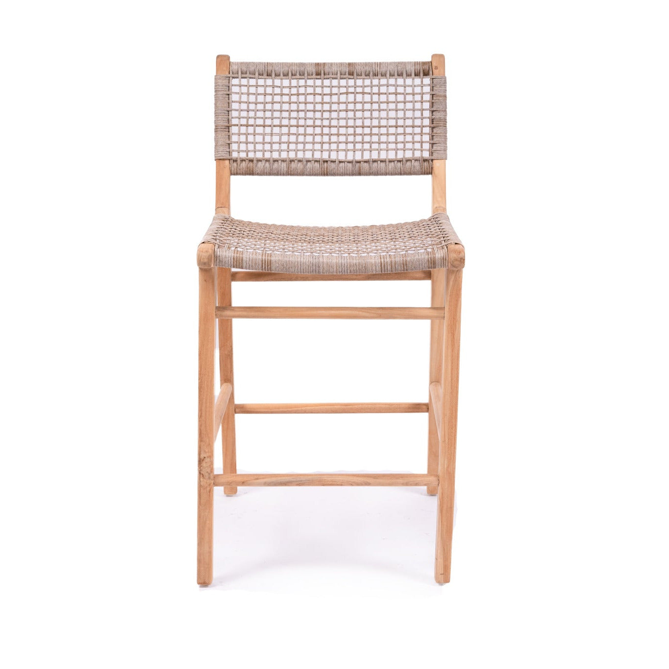 Bar stool with woven seat and backrest on a white background