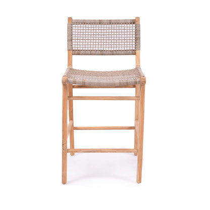 Bar stool with woven seat and backrest on a white background