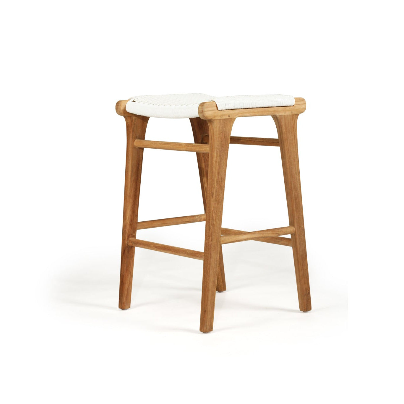 Wooden bar stool with white cushion on a white background