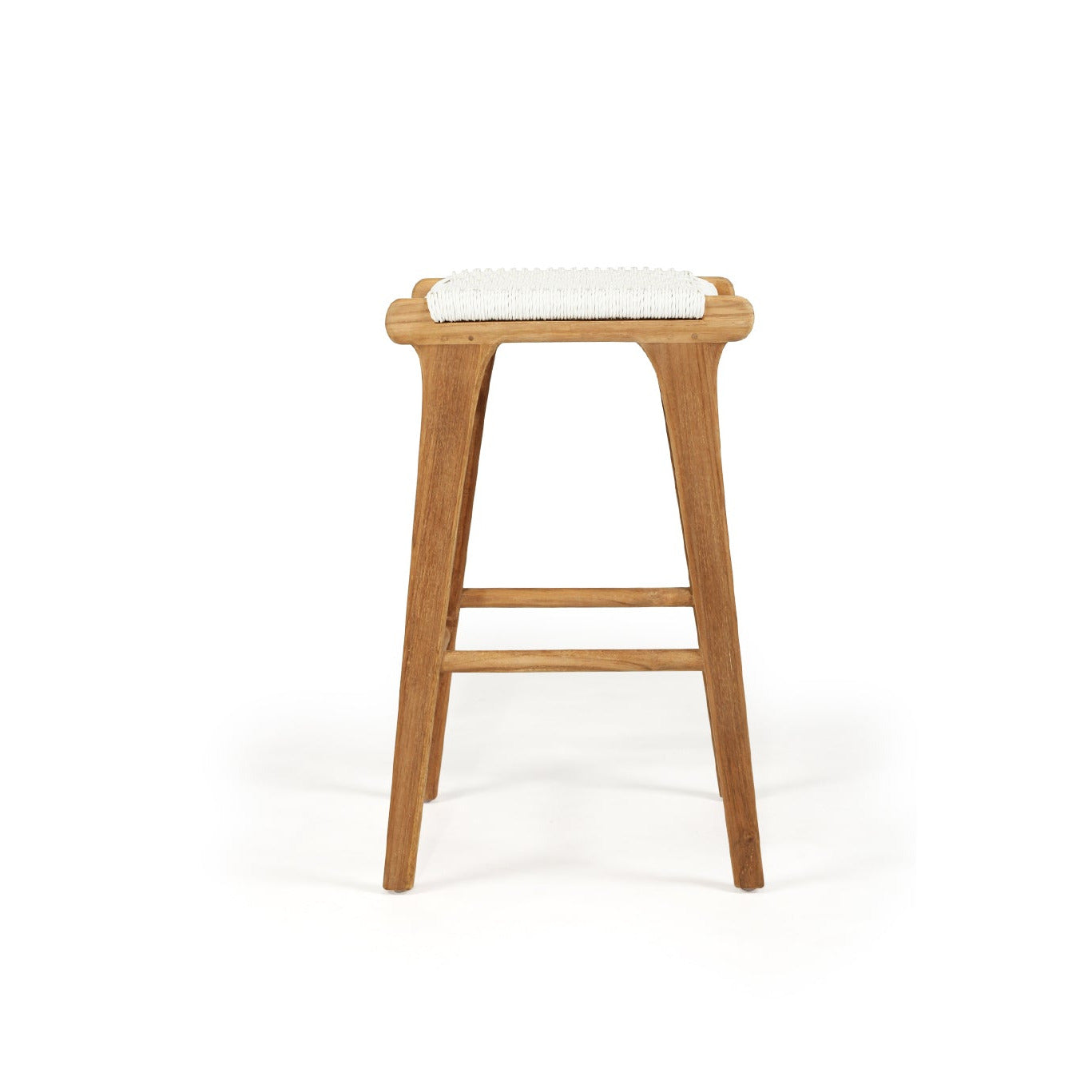 Wooden bar stool with a white cushion on a white background