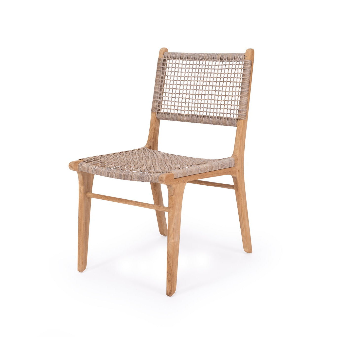 Wooden chair with woven seat and backrest on a white background
