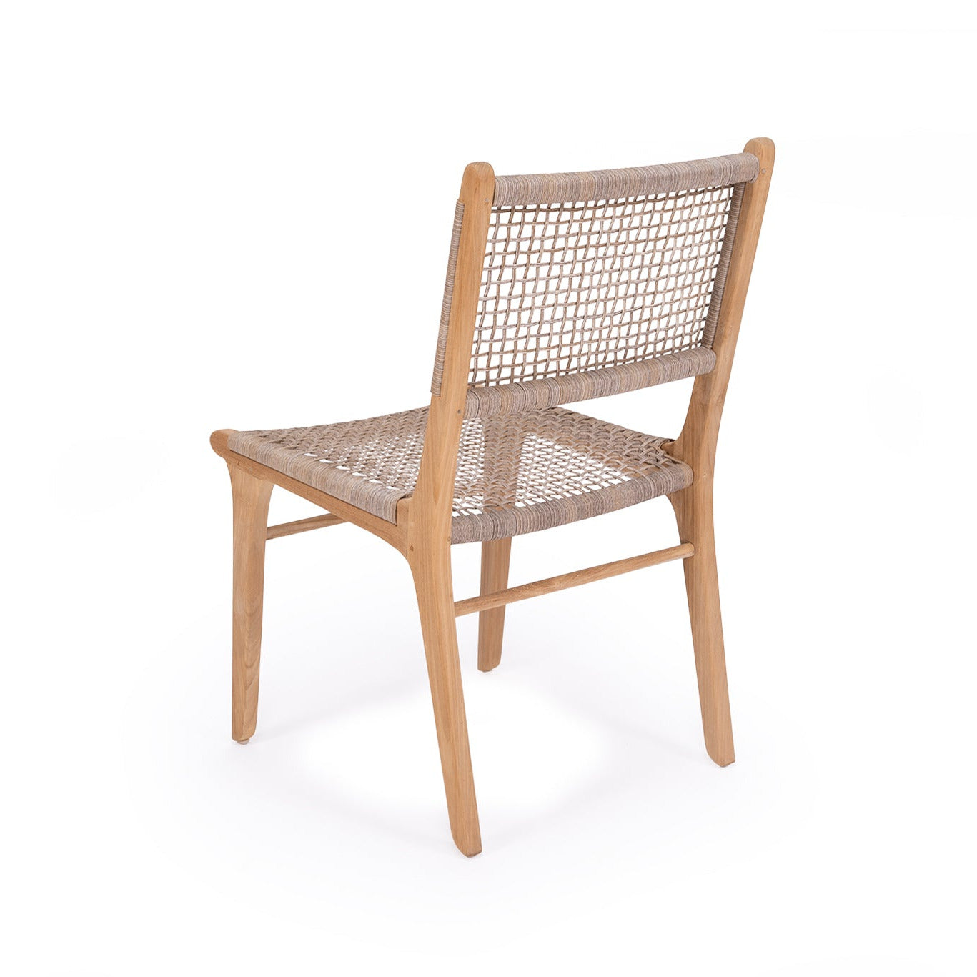 Wooden chair with woven backrest on a white background