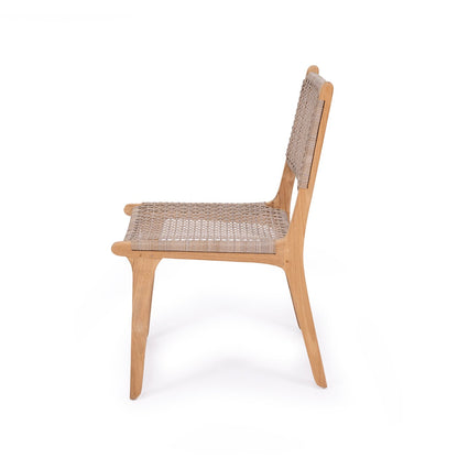 Wooden chair with woven seat on a white background