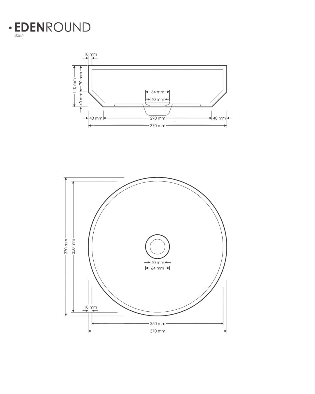 Eden Round Above Counter Basin Specs