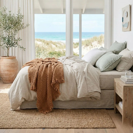 Cozy bedroom with a view of the beach