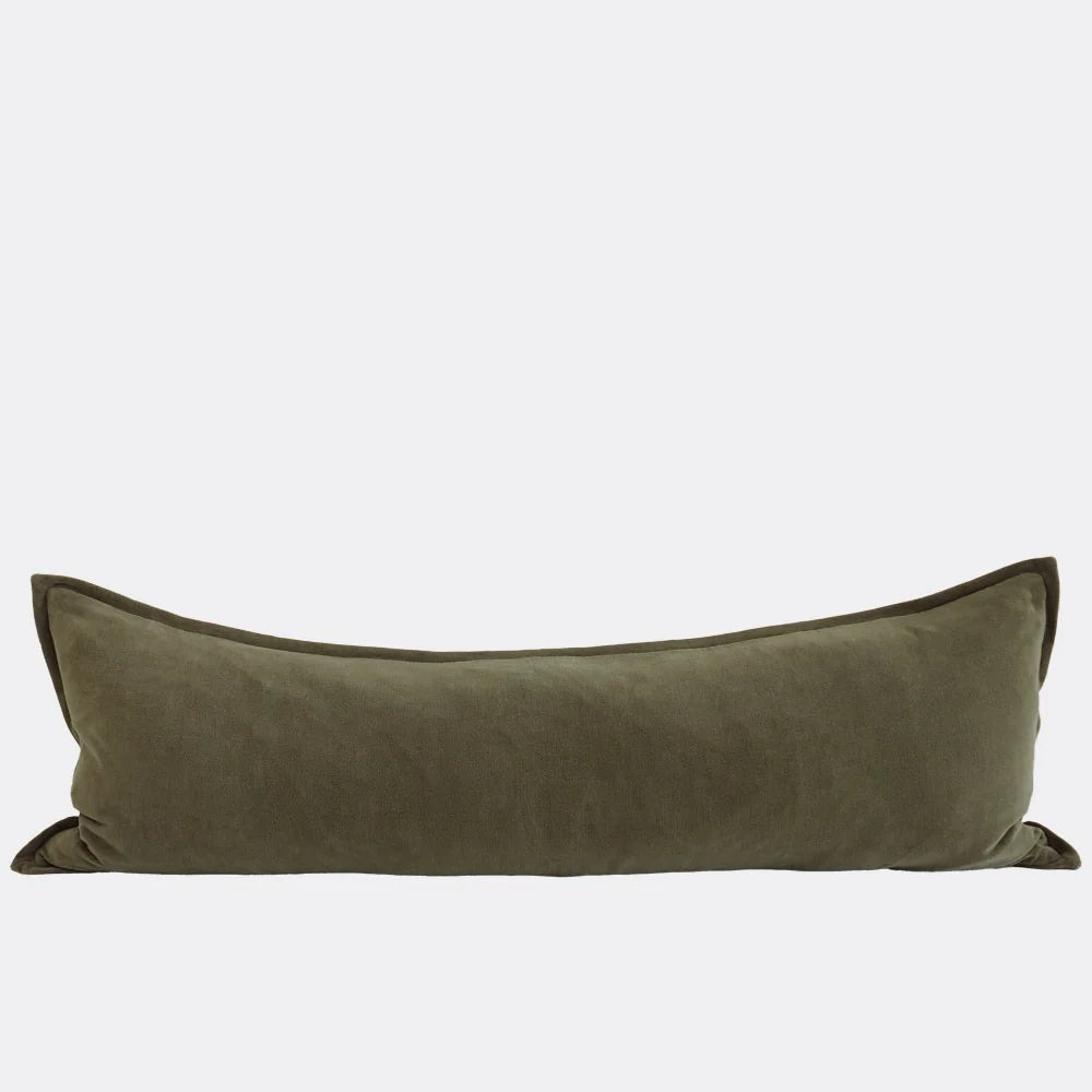 Olive green pillow on a white background