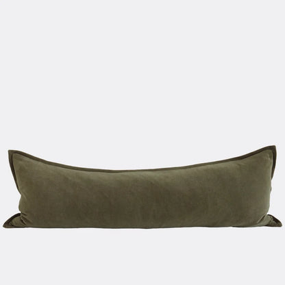 Olive green pillow on a white background