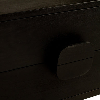 Dark wooden drawer with a handle on a white background