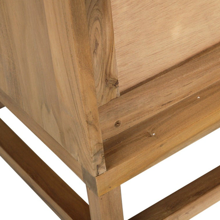 Product image of the Flynn solid teak entertainment unit on a white background from Sun Republic