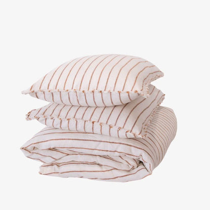 French Linen Duvet Cover – Nutmeg Pencil Stripe